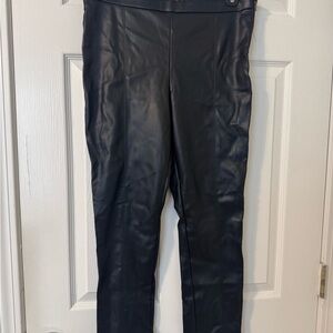 Truth Black Faux Leather Pants with Gold Logo